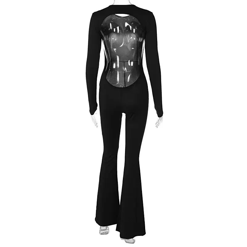Sexy Backless Jumpsuits Women's Autumn New Solid Long Sleeve Bodycon Black Rompers Fashion Streetwear Casual Slim Female Overall - NJN NATURES