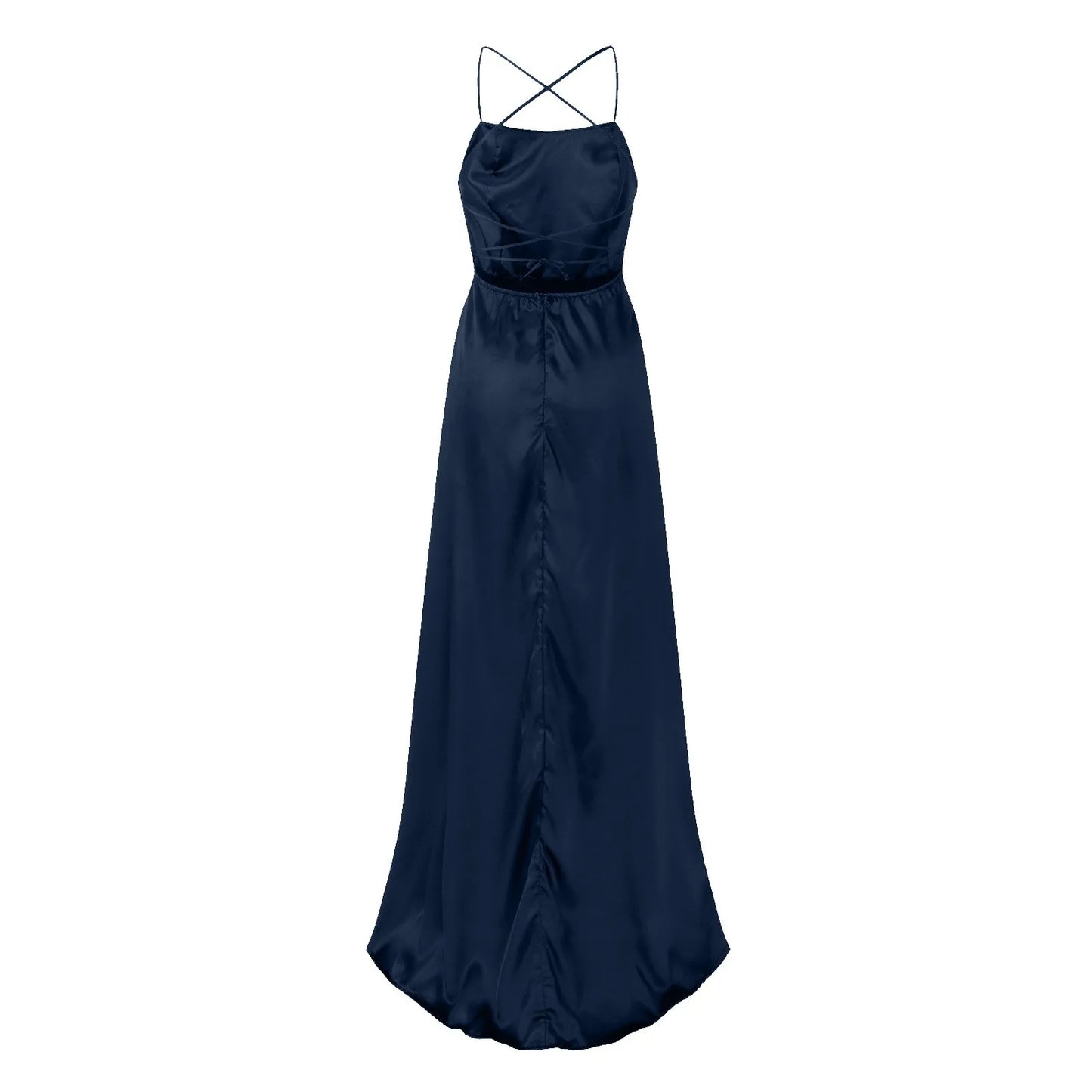 Elegant Hight Split Evening Maxi Dress Sexy Lace-Up Backless Long Dresses Navy Blue Sleeveless High Waist Party Dress - NJN NATURES