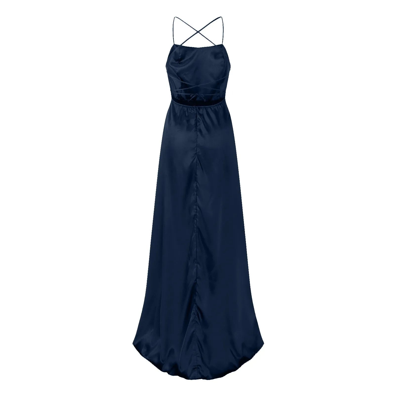 Elegant Hight Split Evening Maxi Dress Sexy Lace-Up Backless Long Dresses Navy Blue Sleeveless High Waist Party Dress - NJN NATURES
