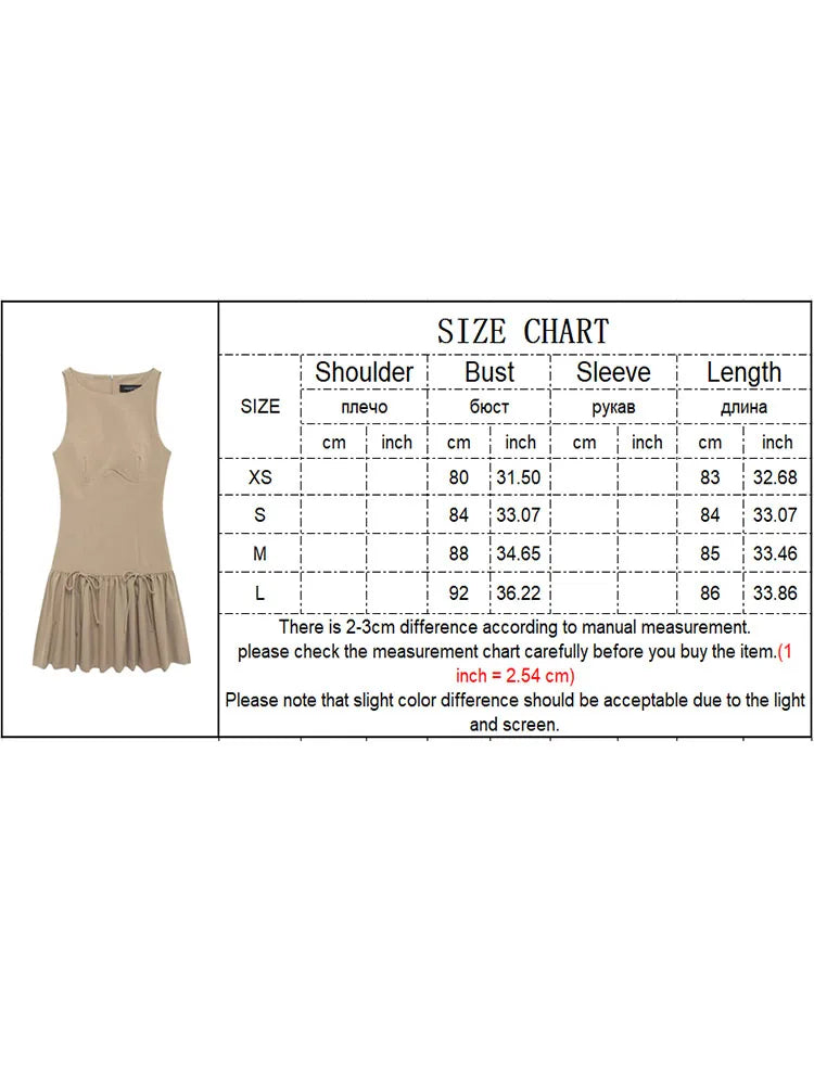TRAF New Women Bow Pleated Dress 2024 Fashion Chic Sleeveless Casual Mini Dress Female Elegant Back Zipper Short Party Dress - NJN NATURES