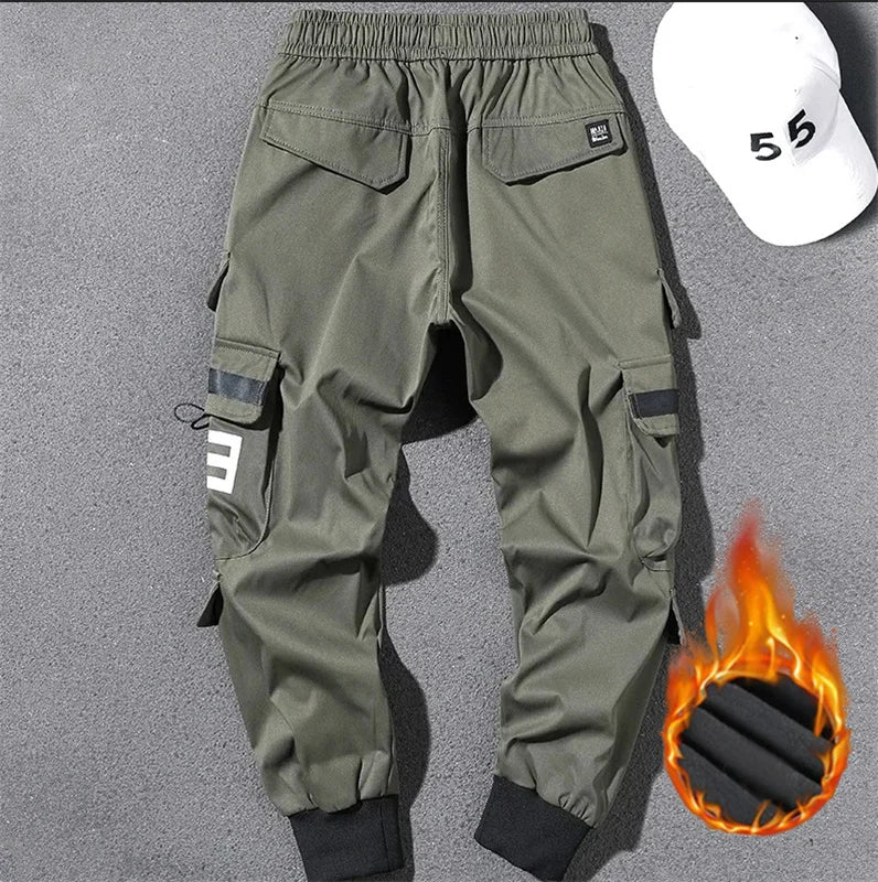2024 new autumn and winter cashmere thick pants men's solid color loose drawstring fashion casual pants port style cargo pants - NJN NATURES