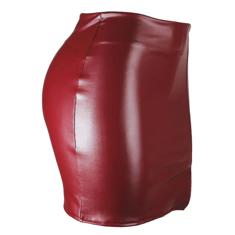 Women Skirt Solid Color Hidden Zipper Mini Skirt Faux Leather High Waist Split Skinny Skirt Female Streetwear Women's Clothing - NJN NATURES