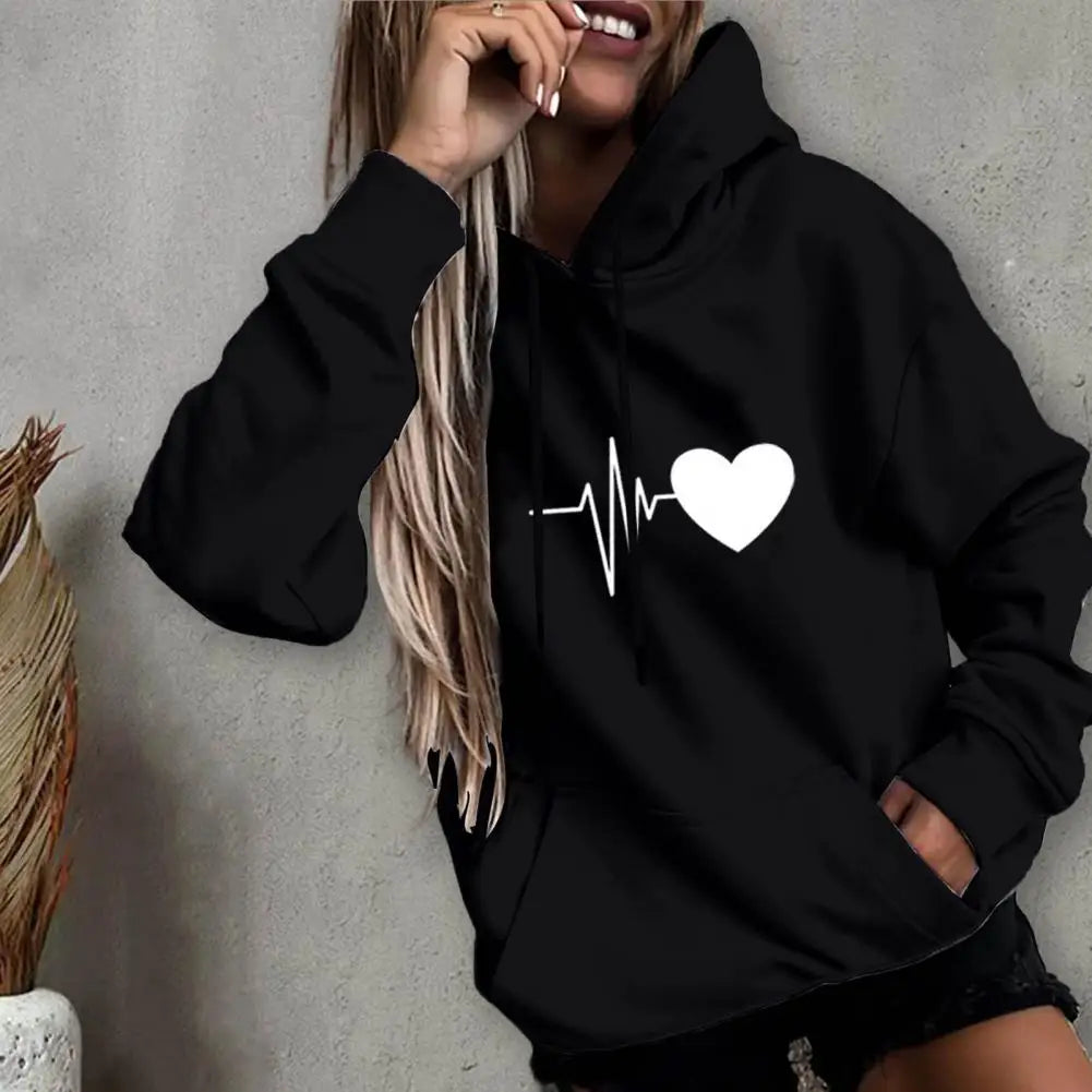 Dropshipping!! New Arrival Women Hoodie Drawstring Warm Pullover Heart Print Spring Hoodie - NJN NATURES