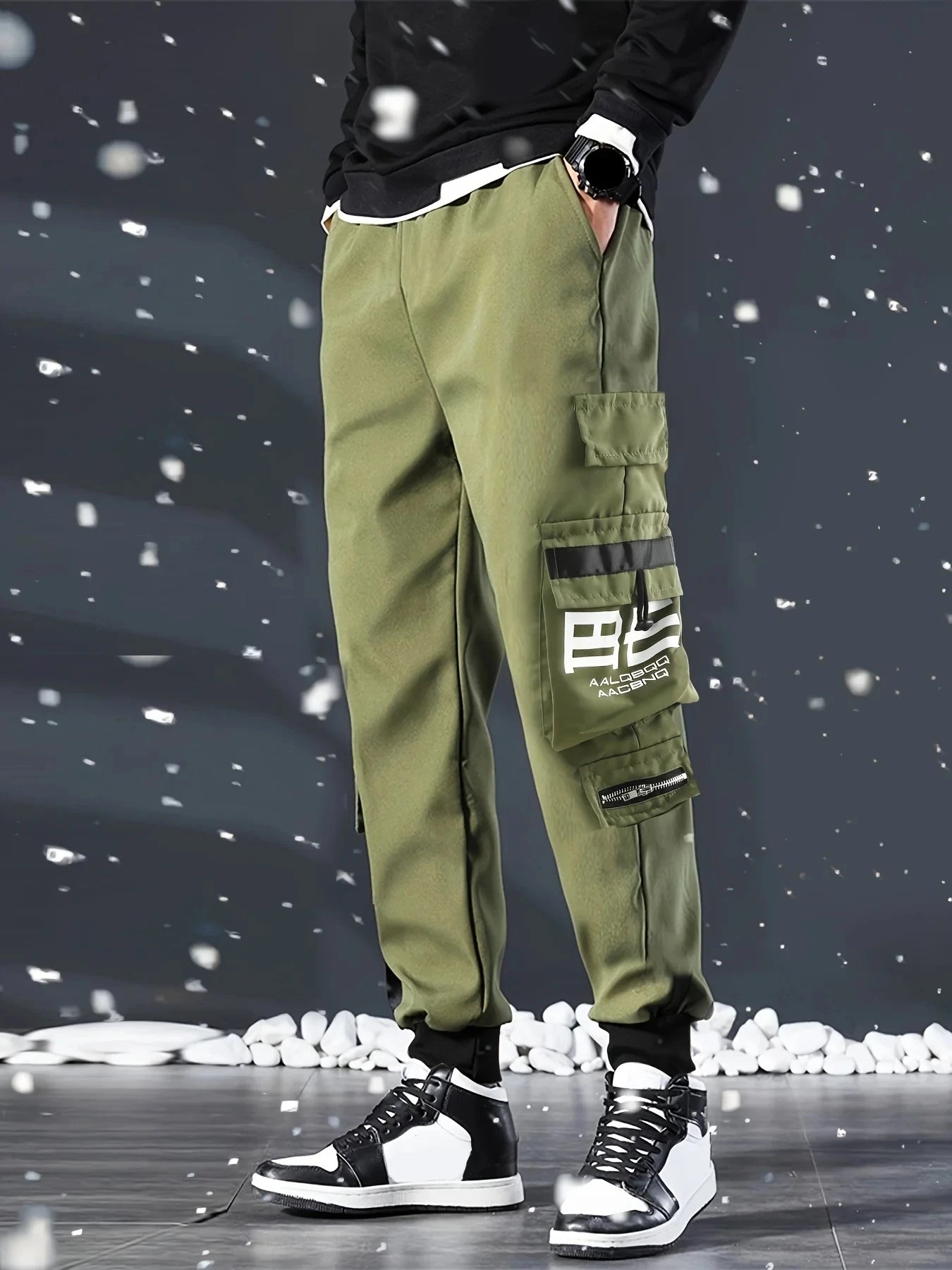 Men's Cargo Pants Casual Hip Hop Hit Color Multiple Pockets Trousers Streetwear Ribbons Techwear Sweatpants - NJN NATURES