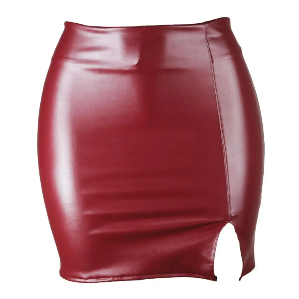 Women Skirt Solid Color Hidden Zipper Mini Skirt Faux Leather High Waist Split Skinny Skirt Female Streetwear Women's Clothing - NJN NATURES