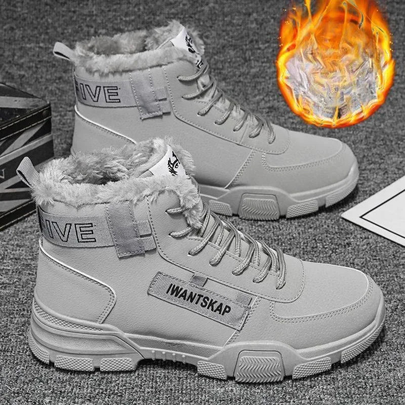 Men's Boots Winter High Top Men Shoes Waterproof Lace Up Plush Comfortable Anti Slip Cold Proof Warm Cotton Shoe Snow Boots - NJN NATURES