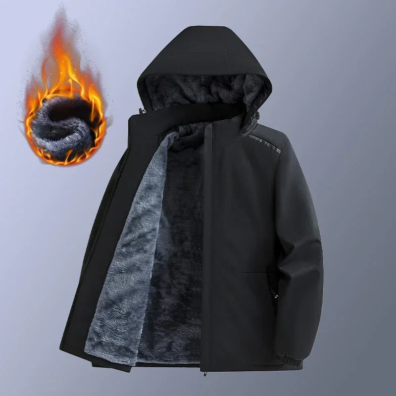 Men's Fleece stormcoat Autumn Winter New Solid Color Simple Loose Outdoor Sports Windproof Hooded Coat Men's Waterproof Jacket - NJN NATURES