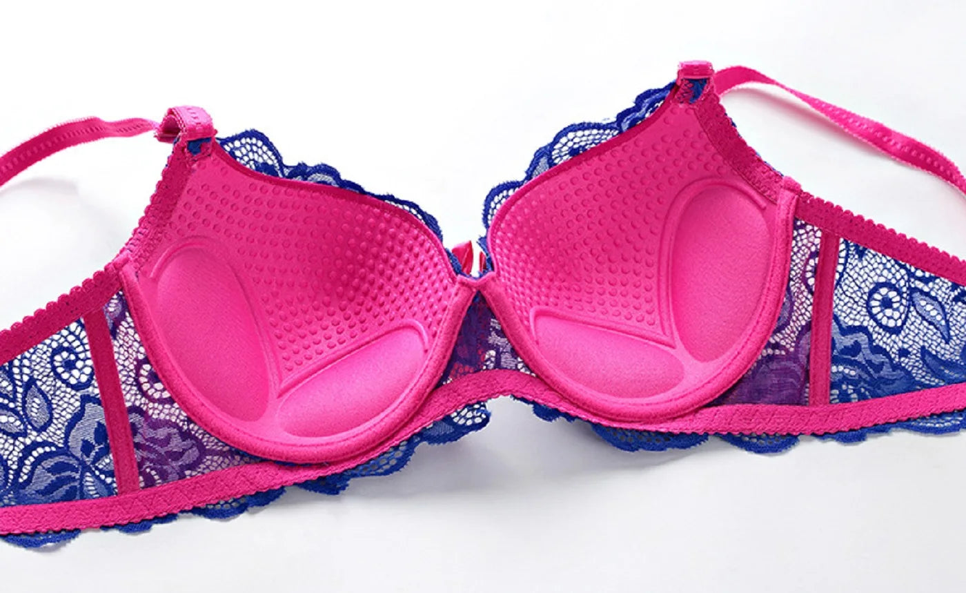 Bra & BrIef Sets Floral Lace Push Up Bra Sexy Bow Tie Intimates Fashionable Gathering thick cup G-string underpants - NJN NATURES
