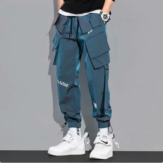 Pantalones Cargo de moda para hombre, ropa de calle con múltiples bolsillos, de chándal sólido, de algodón, informal, Hip Hop - NJN NATURES