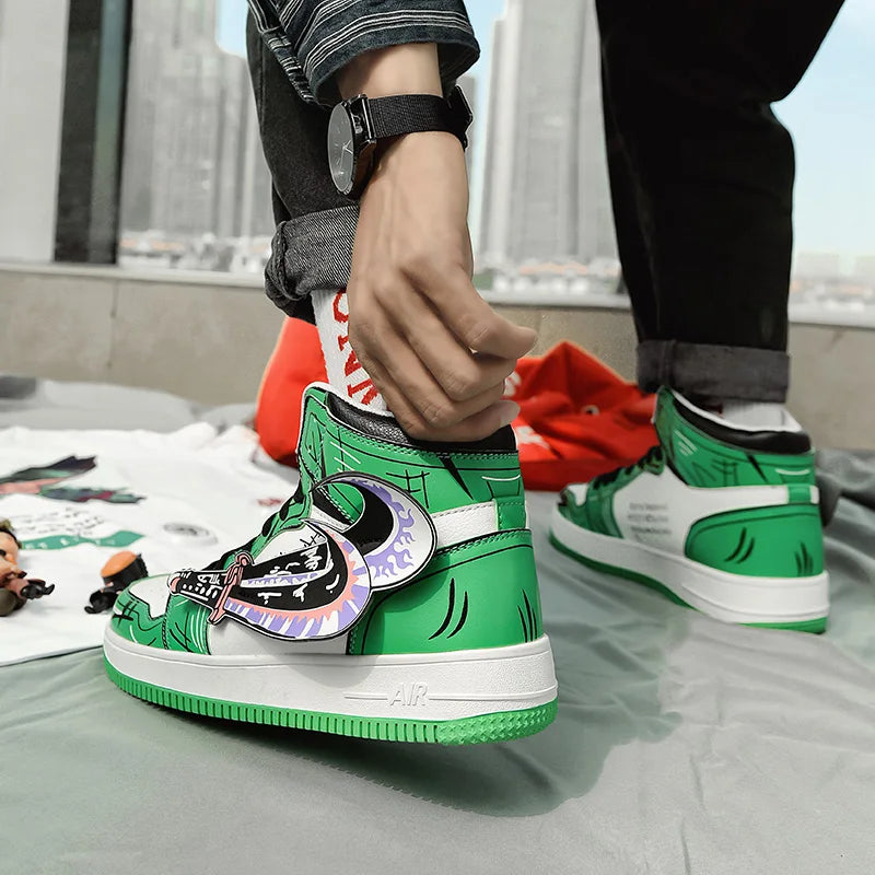 Autumn Fashion Green High-Top Men's Sneakers Anime Shoes Platform Designer Casual Sneaker Men Hip-Hop Skateboard Shoes Trainers - NJN NATURES