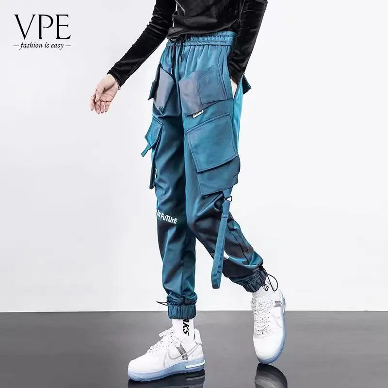 Pantalones Cargo de moda para hombre, ropa de calle con múltiples bolsillos, de chándal sólido, de algodón, informal, Hip Hop - NJN NATURES