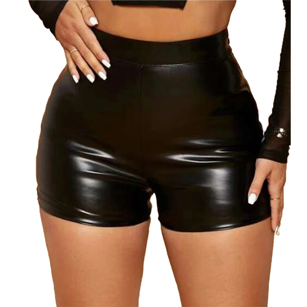 Women Wet Look Booty Shorts Patent Leather High Waist Mini Short Party Clubwear - NJN NATURES