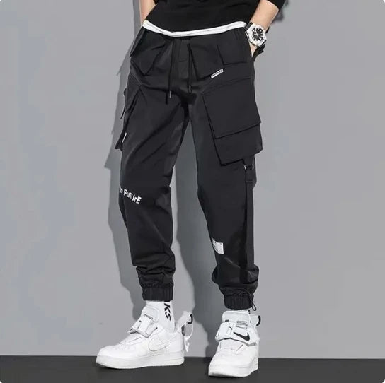 Pantalones Cargo de moda para hombre, ropa de calle con múltiples bolsillos, de chándal sólido, de algodón, informal, Hip Hop - NJN NATURES
