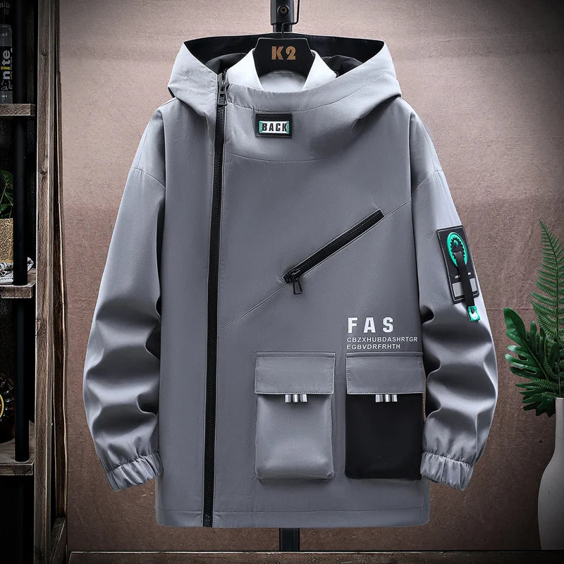 Zipper Jacket Men's Pilot Hooded Jacket Spring and Autumn Baseball Uniform Tide Card Loose Pullover Front Pocket Coat - NJN NATURES