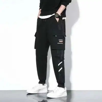 Men's Cargo Pants Casual Hip Hop Hit Color Multiple Pockets Trousers Streetwear Ribbons Techwear Sweatpants - NJN NATURES