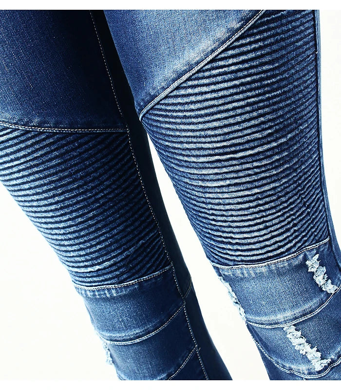 2077 Youaxon Women`s Fashion Motor Biker Style Jeans Mid High Waist Denim Skinny Pants Jeans For Women Clothing Free Shipping - NJN NATURES