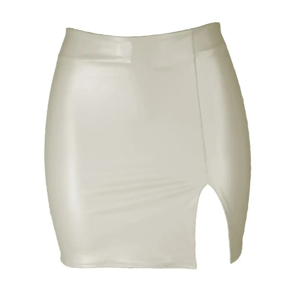 Women Skirt Solid Color Hidden Zipper Mini Skirt Faux Leather High Waist Split Skinny Skirt Female Streetwear Women's Clothing - NJN NATURES