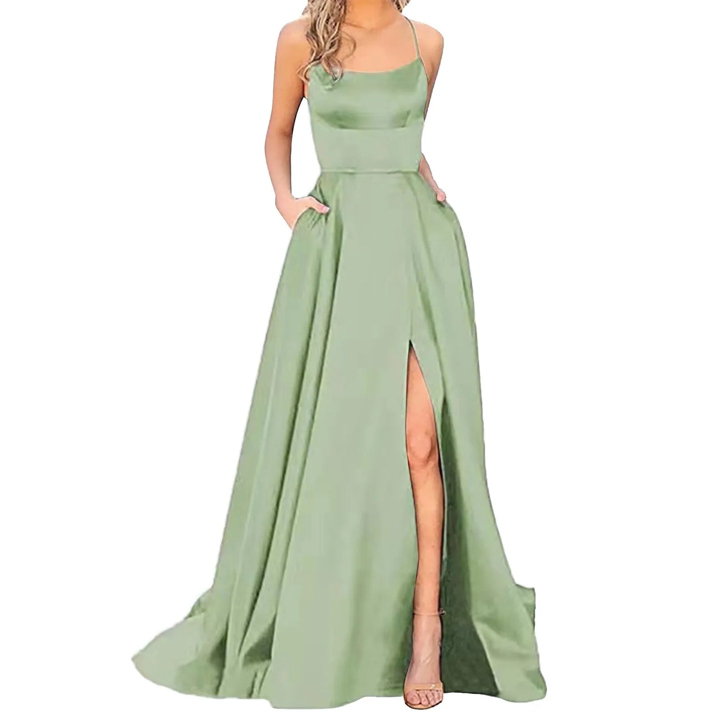 Elegant Hight Split Evening Maxi Dress Sexy Lace-Up Backless Long Dresses Navy Blue Sleeveless High Waist Party Dress - NJN NATURES