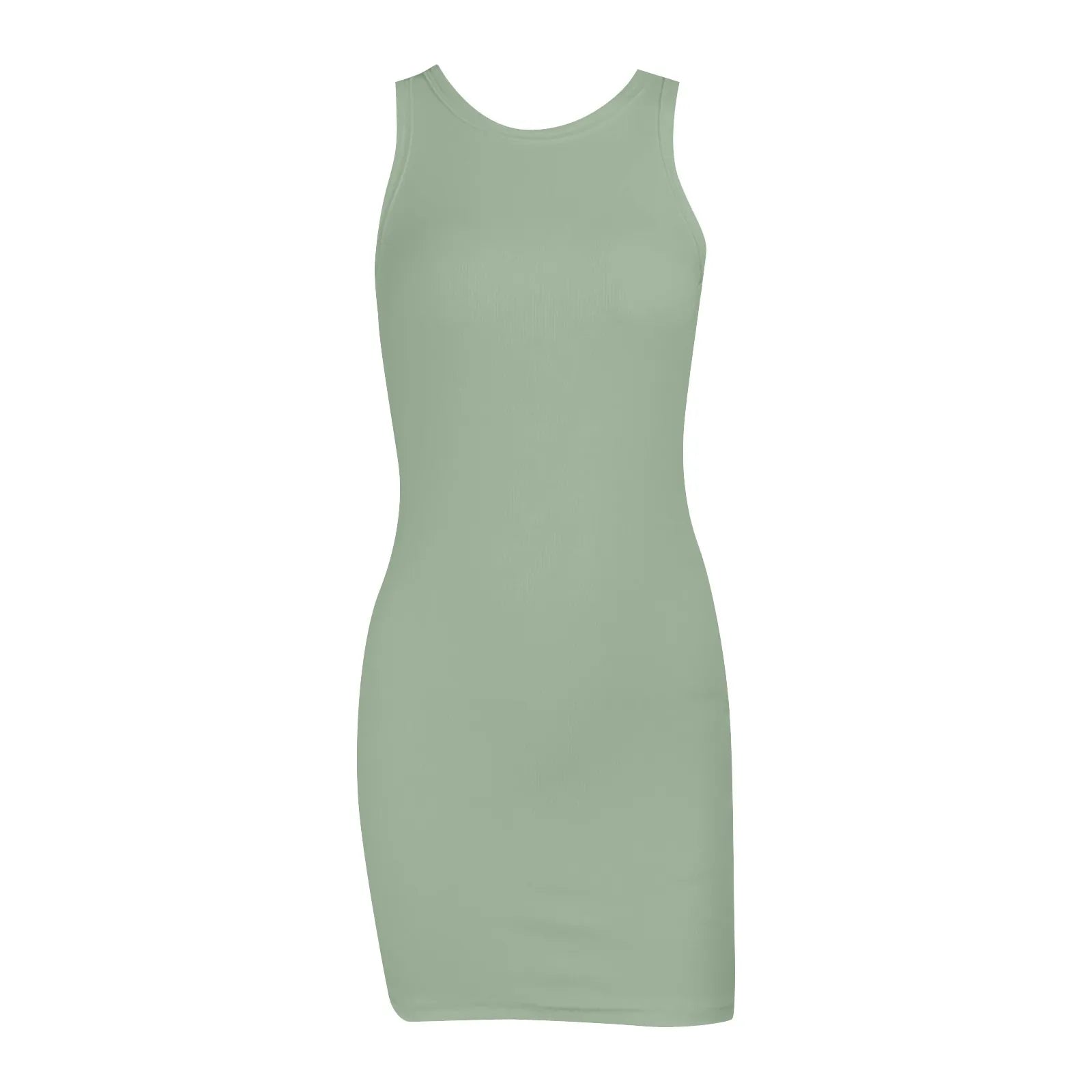 Sleeveless Summer Dresses Qutfits Slim Dress Sexy Solid Color O Neck Tank Dress Cotton Sport Wrap Buttocks Dresses Vestidos - NJN NATURES