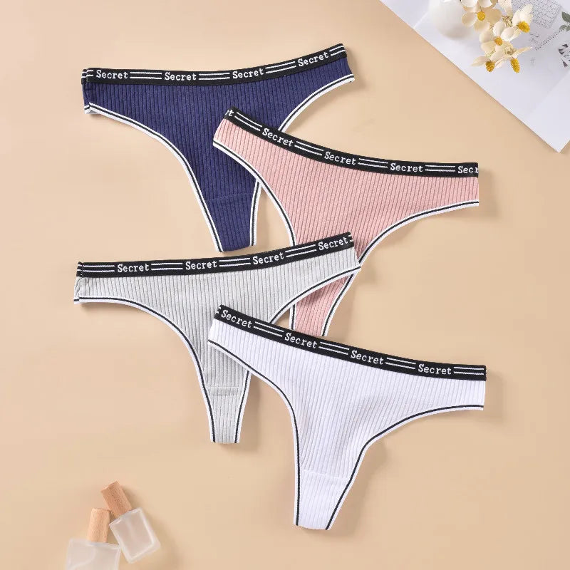 Cotton Elastic Thong Comfortable Sexy Women Underwear Low Waist Summer Cool Tangas Fashionable Letter Personalized Girl Lingerie - NJN NATURES