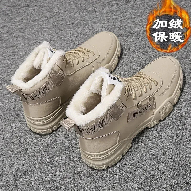 Ankle boots men snow boots winter warm Lace-up men shoes fashion flock plush winter boots men shoe plus size shoes black PU517 - NJN NATURES