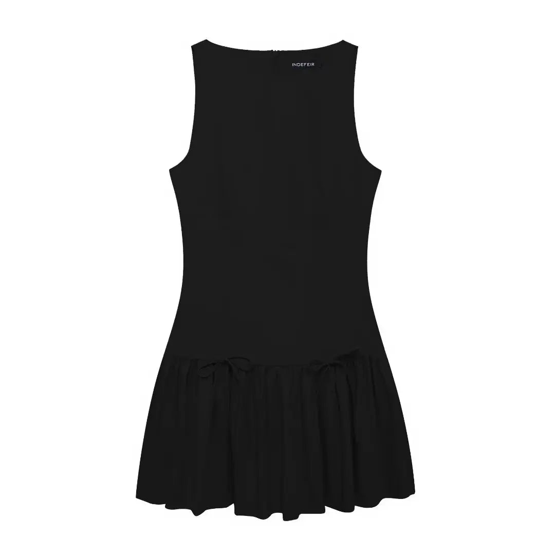 TRAF New Women Bow Pleated Dress 2024 Fashion Chic Sleeveless Casual Mini Dress Female Elegant Back Zipper Short Party Dress - NJN NATURES