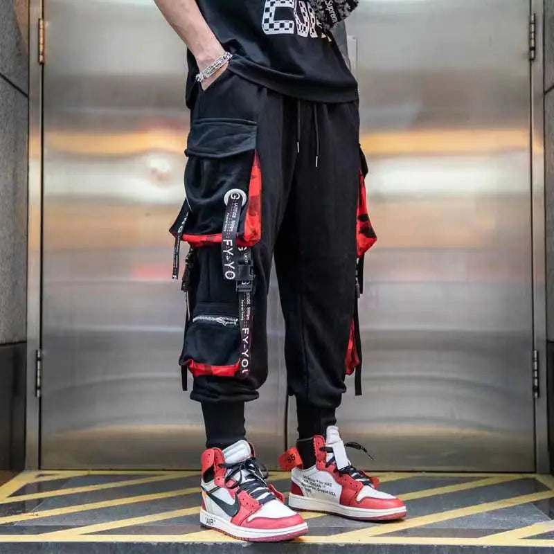 Ropa de calle clásica para hombre, pantalones Cargo con cintas de letras, chándal táctico informal con bolsillos, estilo Hip Hop - NJN NATURES