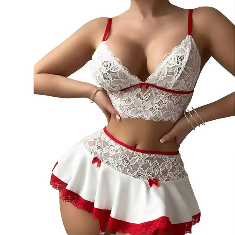 Cosplay Sexy Seamless Underwear Fancy Women Erotic Outfit Open Bra Fantasy Mini Skirt Garter Set - NJN NATURES