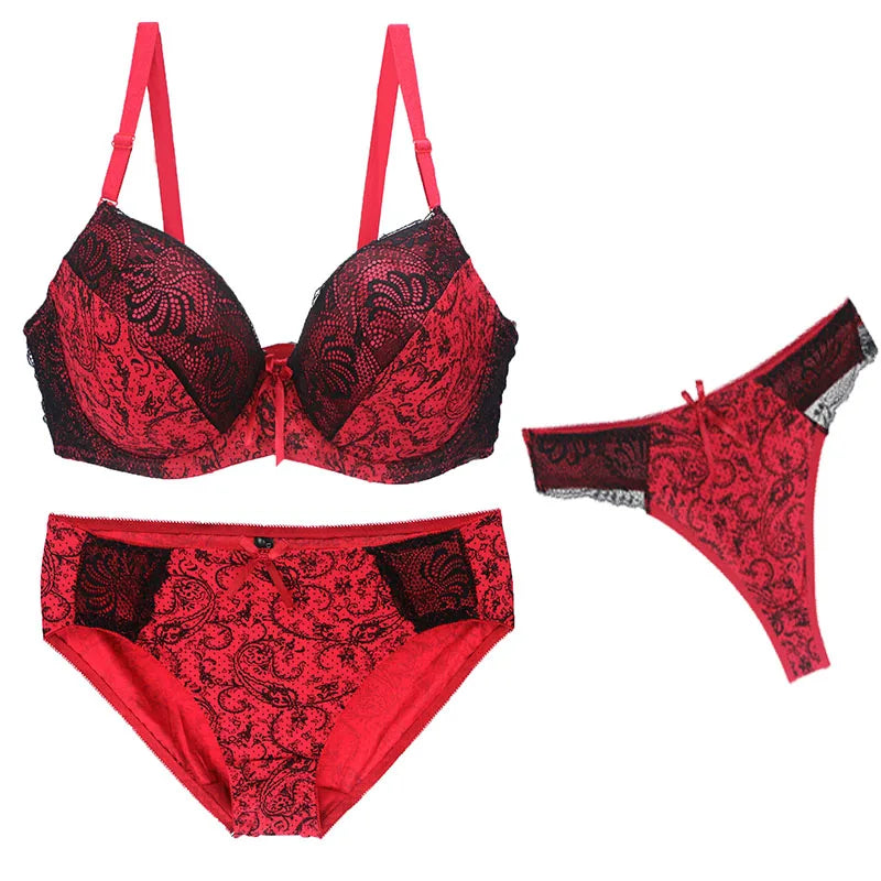 2024 New Sexy Push Up Bra Sets For Women 3 Piece Underwear Transparent BCDEF Cup Beige Black Blue Purple Red White Lingerie - NJN NATURES
