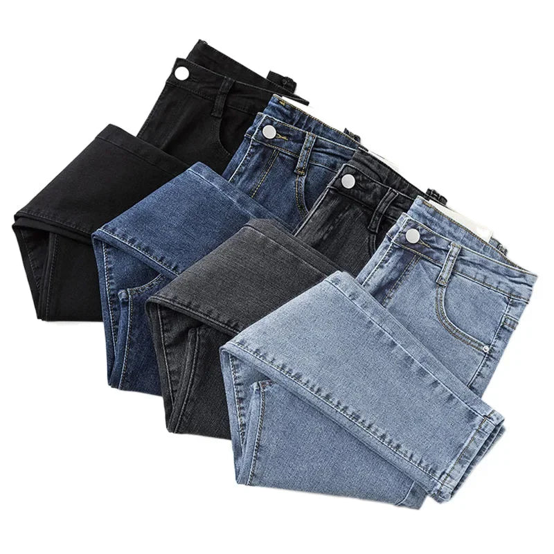 Black Grey Jeans Women's Slimming Cropped Pants Chic Versatile Student Short Trousers Long Pants Slim Fit Sihouette Smoothing - NJN NATURES