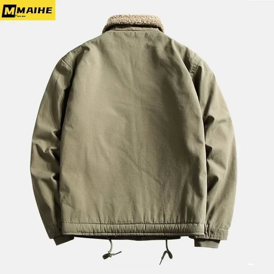 WorkHigh Quality Casual Cotton Loose Jacket Men's Lamb Wool Hunting Coat Men's New Winter Warm Work Jacket With Thick Fur Collar - NJN NATURES