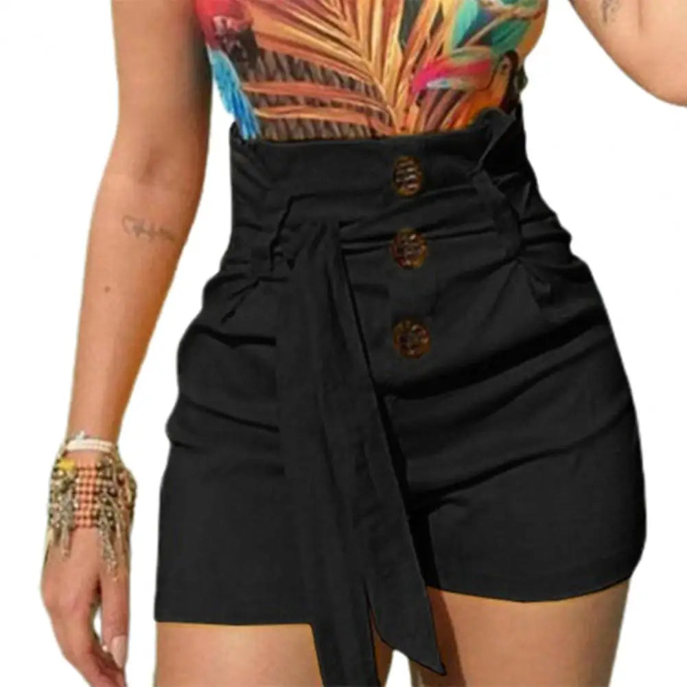 Summer Women Pants Pleated High Waist Tight Temperament Skinny Lady Shorts Solid Color Lace Up Zipper Placket Short Trousers - NJN NATURES