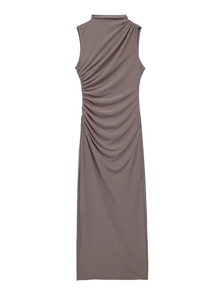 Tossy Pleated Long sleeved Slim Maxi Dress Women Solid Fashion Elegant Party Dress Gown Off-Shoulder High Waist Bodycon Dress - NJN NATURES