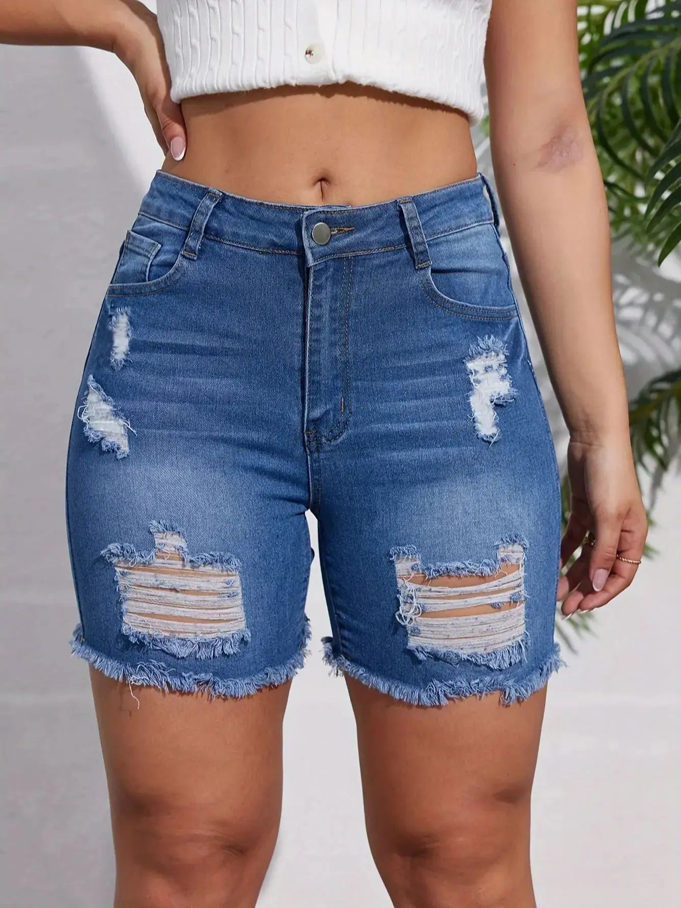 Women's short jeans with holes and tassels - NJN NATURES