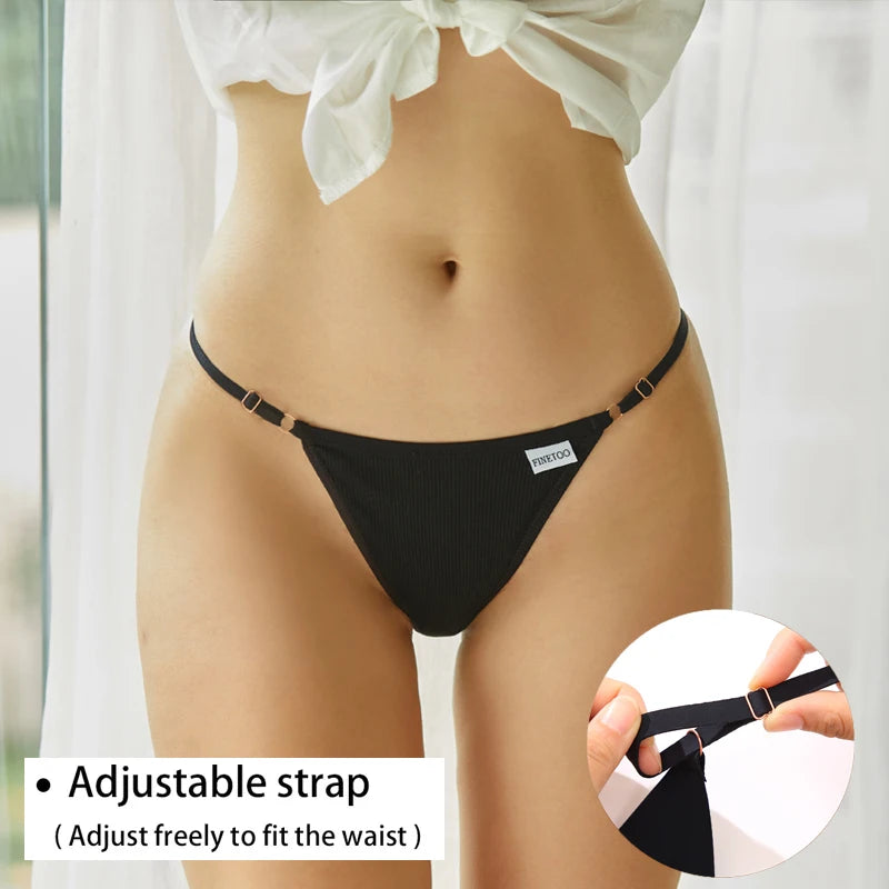 FINETOO Cotton G String Adjustable Women's Panties Sexy Panties Low Waist Seamless Thongs Woman Lingerie Tangas Mujer S-XL - NJN NATURES