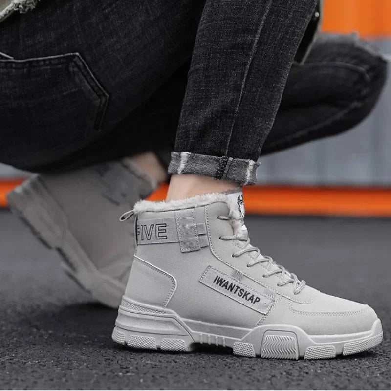 Men's Boots Winter High Top Men Shoes Waterproof Lace Up Plush Comfortable Anti Slip Cold Proof Warm Cotton Shoe Snow Boots - NJN NATURES