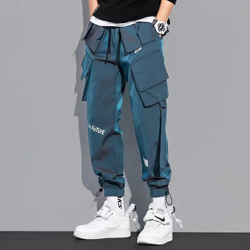 Pantalones Cargo de moda para hombre, ropa de calle con múltiples bolsillos, de chándal sólido, de algodón, informal, Hip Hop - NJN NATURES