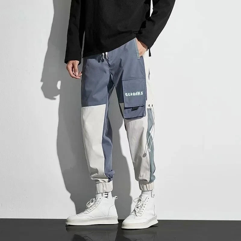 Men's Cargo Pants Casual Hip Hop Hit Color Multiple Pockets Trousers Streetwear Ribbons Techwear Sweatpants - NJN NATURES