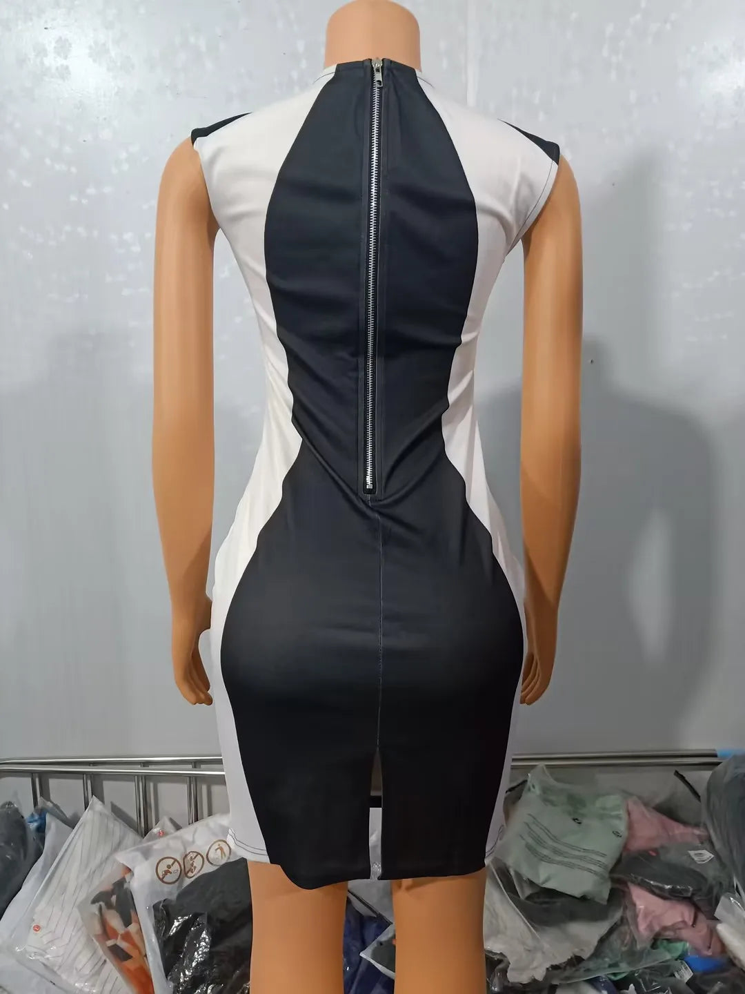 Women's Dress Color Block Round Neck Sleeveless Bodycon Mini Dress 2024 Spring Latest Elegant Zipper Skinny Daily Work Skirt - NJN NATURES