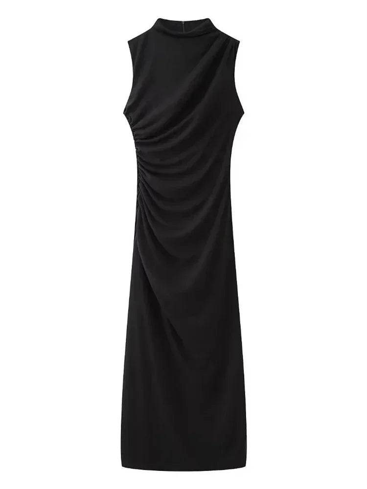 Tossy Pleated Long sleeved Slim Maxi Dress Women Solid Fashion Elegant Party Dress Gown Off-Shoulder High Waist Bodycon Dress - NJN NATURES