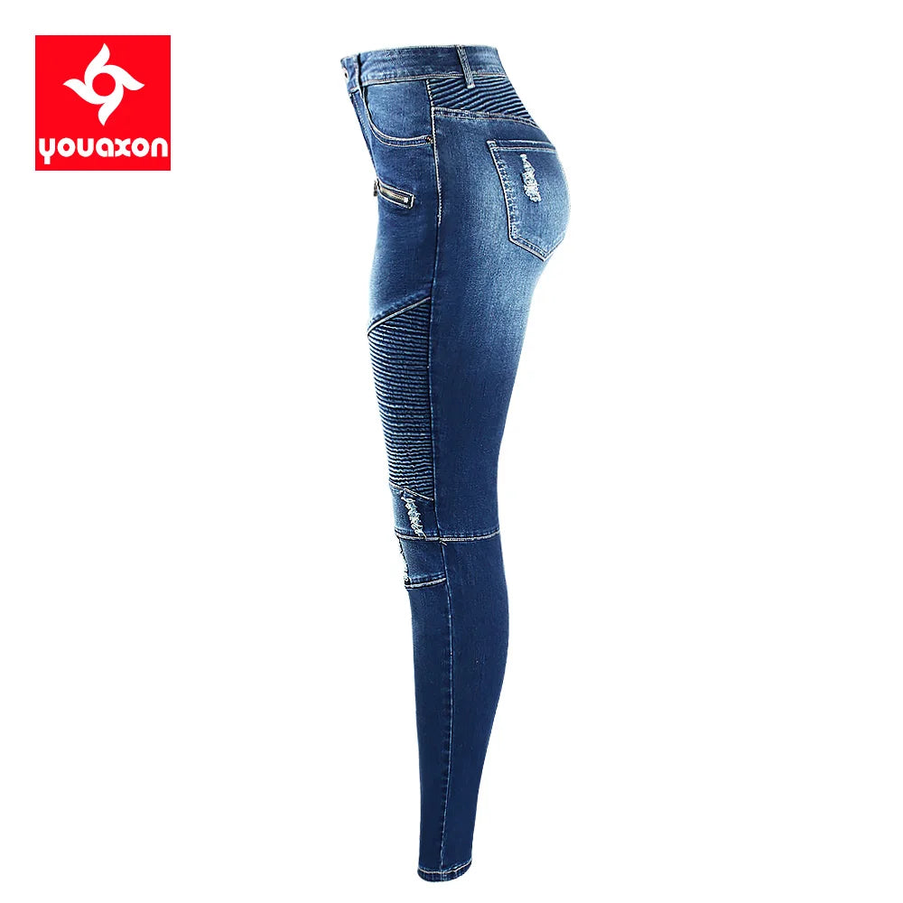 2077 Youaxon Women`s Fashion Motor Biker Style Jeans Mid High Waist Denim Skinny Pants Jeans For Women Clothing Free Shipping - NJN NATURES