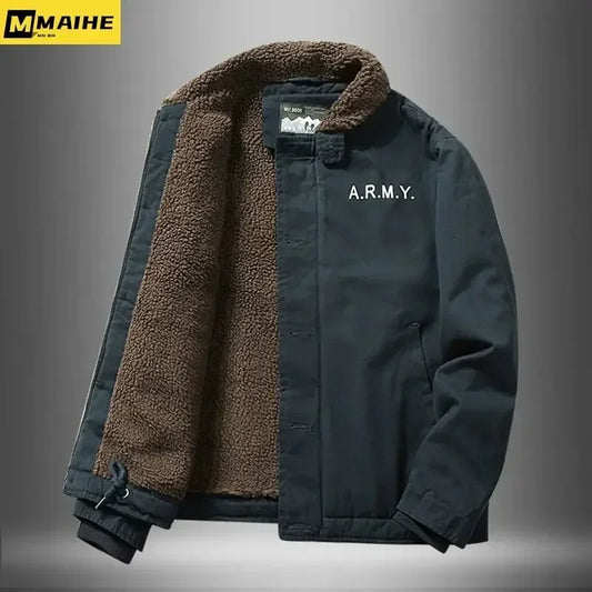 WorkHigh Quality Casual Cotton Loose Jacket Men's Lamb Wool Hunting Coat Men's New Winter Warm Work Jacket With Thick Fur Collar - NJN NATURES