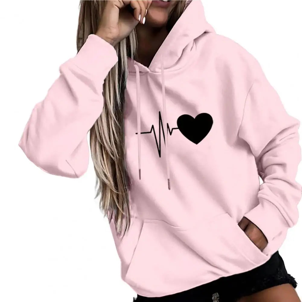 Dropshipping!! New Arrival Women Hoodie Drawstring Warm Pullover Heart Print Spring Hoodie - NJN NATURES