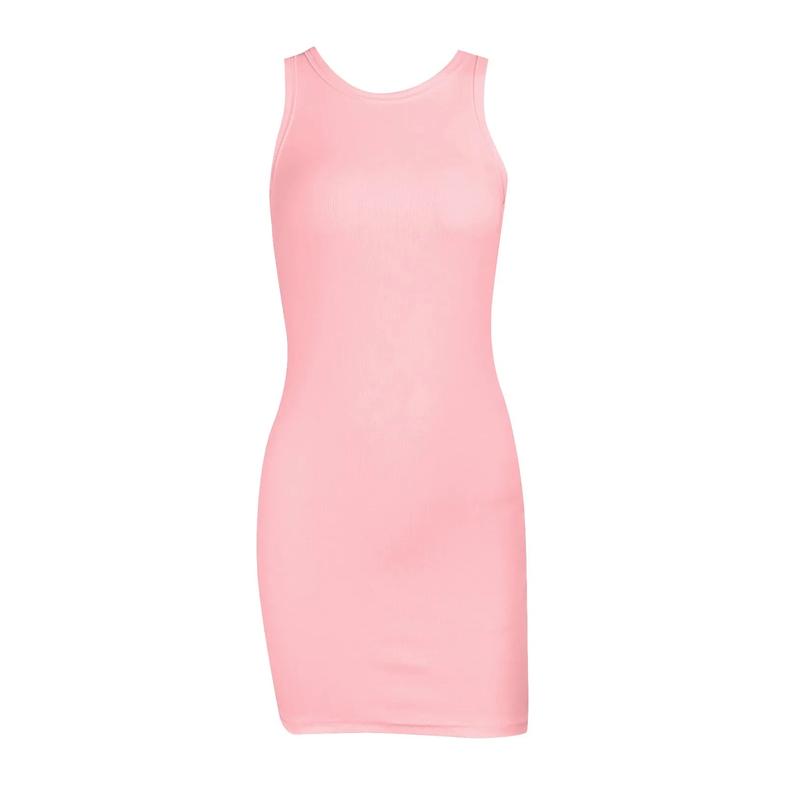 Sleeveless Summer Dresses Qutfits Slim Dress Sexy Solid Color O Neck Tank Dress Cotton Sport Wrap Buttocks Dresses Vestidos - NJN NATURES
