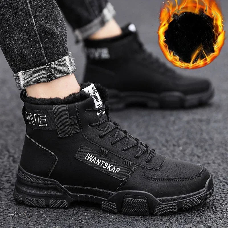 Men's Boots Winter High Top Men Shoes Waterproof Lace Up Plush Comfortable Anti Slip Cold Proof Warm Cotton Shoe Snow Boots - NJN NATURES