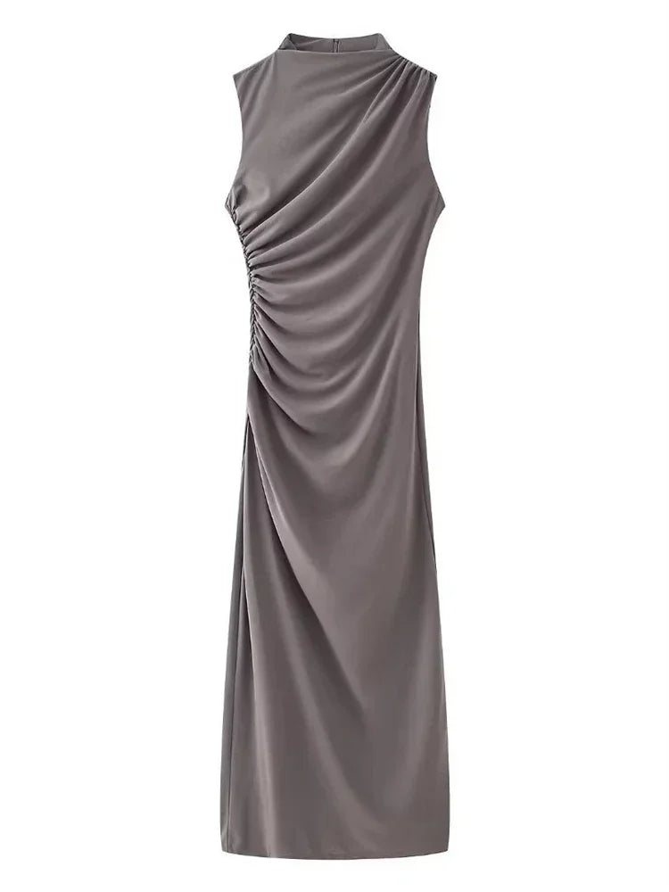 Tossy Pleated Long sleeved Slim Maxi Dress Women Solid Fashion Elegant Party Dress Gown Off-Shoulder High Waist Bodycon Dress - NJN NATURES