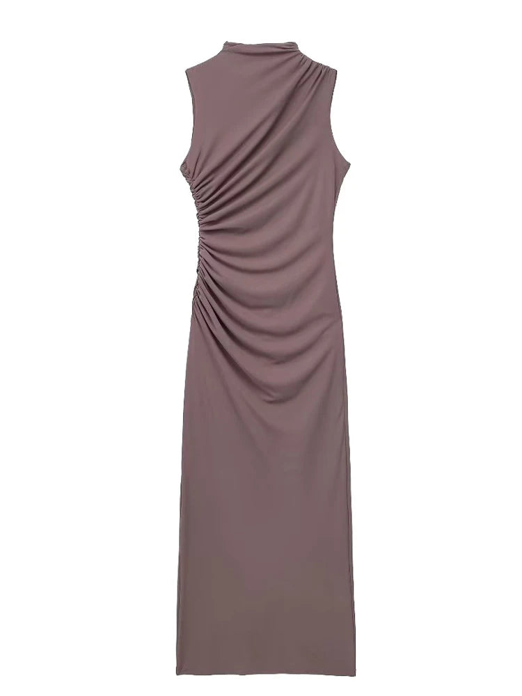 Tossy Pleated Long sleeved Slim Maxi Dress Women Solid Fashion Elegant Party Dress Gown Off-Shoulder High Waist Bodycon Dress - NJN NATURES