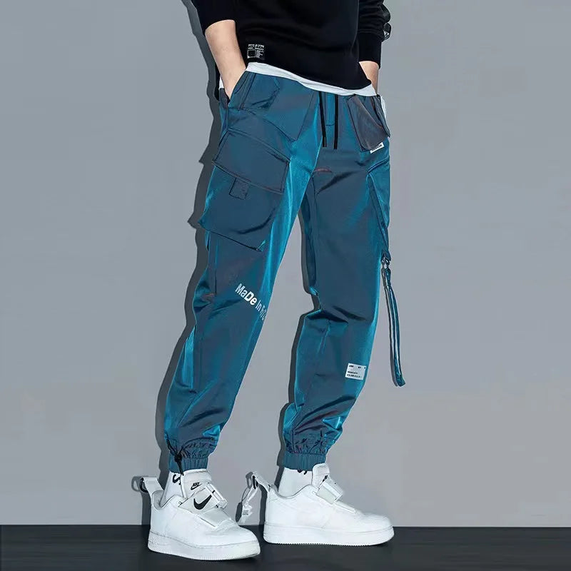 Pantalones Cargo de moda para hombre, ropa de calle con múltiples bolsillos, de chándal sólido, de algodón, informal, Hip Hop - NJN NATURES