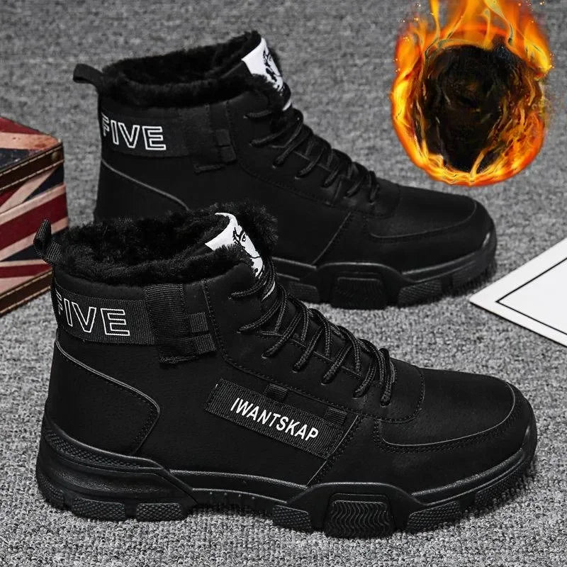 Men's Boots Winter High Top Men Shoes Waterproof Lace Up Plush Comfortable Anti Slip Cold Proof Warm Cotton Shoe Snow Boots - NJN NATURES