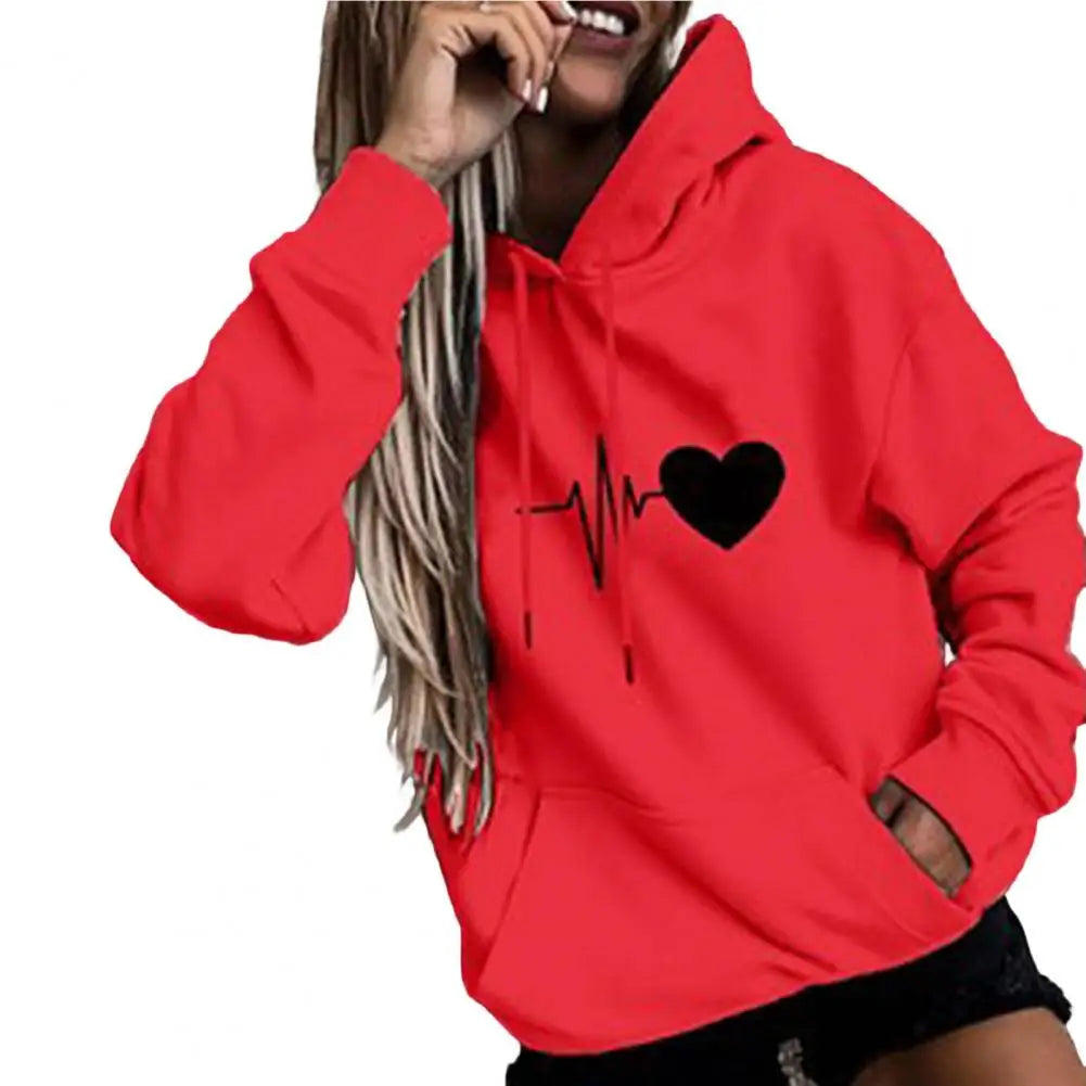 Dropshipping!! New Arrival Women Hoodie Drawstring Warm Pullover Heart Print Spring Hoodie - NJN NATURES